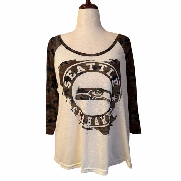 NFL Tops - NFL Seattle Seahawks Women’s Large Camo Raglan Top Shirt NWT